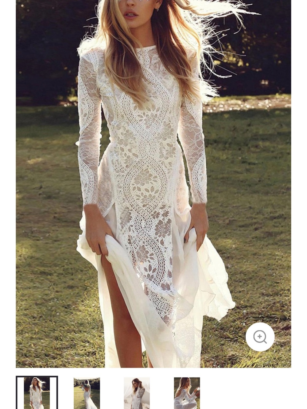 Anthropologie Ivory Lace Long-Sleeve Maxi Dress
